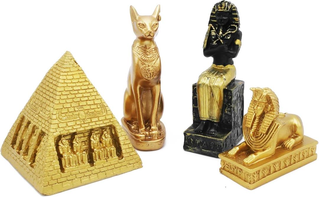 Egyptian Figure Decoration Set of 4 Ancient Pyramid Pharaoh Sphinx Egypt Decor Statue Tourism Souvenirs Decor Khufu Building Ornament Sculpture