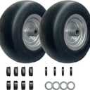 11x4.00-5 Flat Free Lawn Mower Tire and Wheel, with 3.4"-5.0" Centered Hub and 3/4" & 5/8" Grease Bushing,Solid Smooth Tread Tire for Zero Lawn Mowers