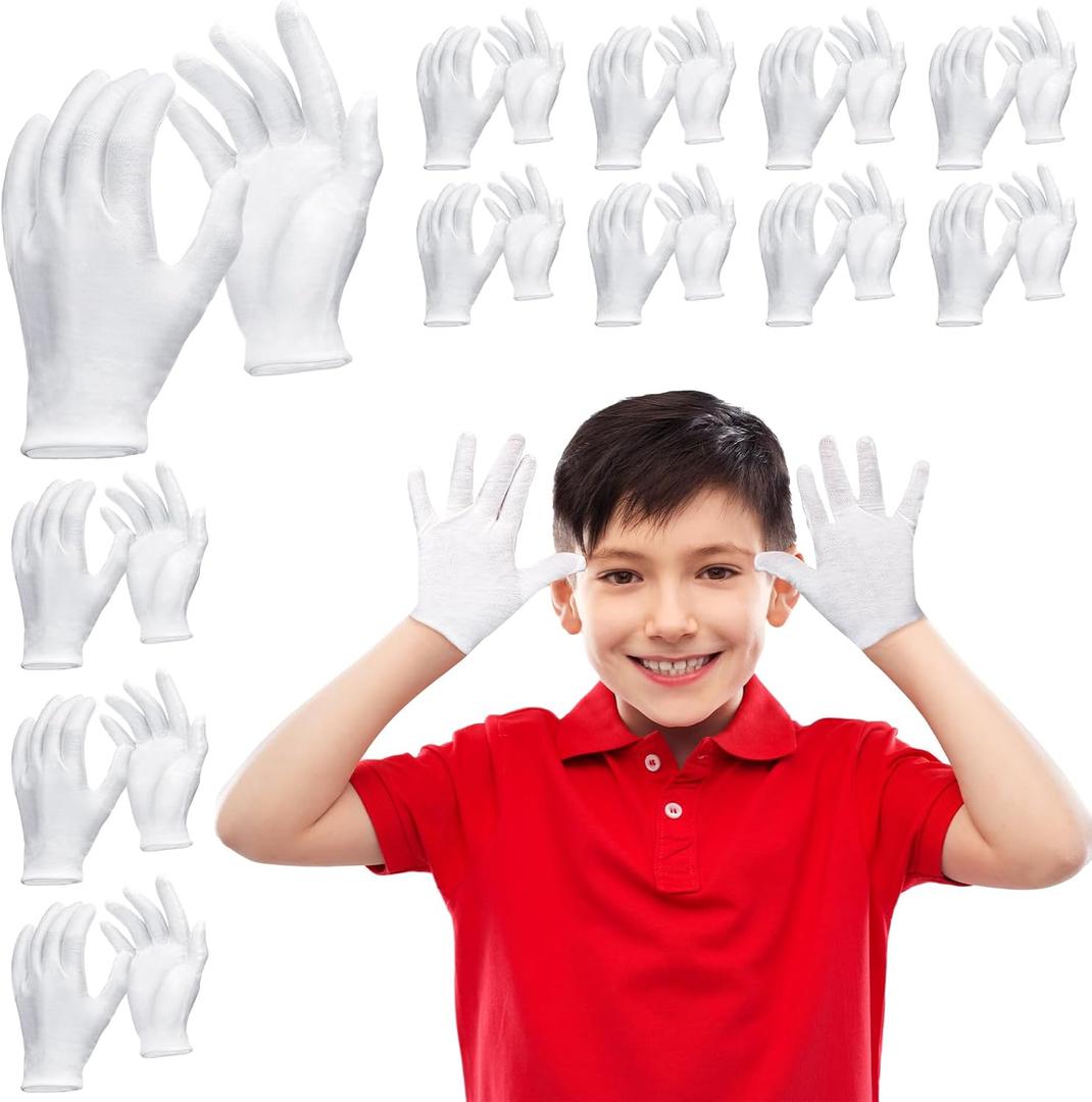 Ramede 24 Pairs Eczema Gloves for Kids Eczema Sleeves Moisturizing Gloves Cotton Washable and Reusable Overnight Dry Hands for Kids 3-10 Years(White,S)