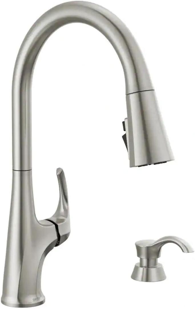 Delta 106557 Hyde Single-Handle Pull Down Sprayer Kitchen Faucet with ShieldSpray Technology in Spotshield Stainless