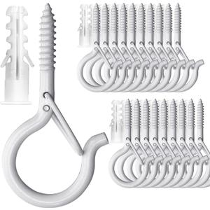 PlusRoc 20 Pack Christmas Light Hooks for Outdoor Seasonal Lighting Clips, 2.2 Inch White Q-Hanger Cup Hook Screw in Ceiling Hooks Eye Hook, Wall Deck Tree Fence Mount