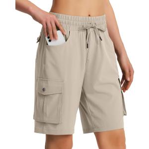 Hugut Women's 9" Hiking Cargo Shorts Quick Dry Lightweight Summer Shorts for Camping Travel Golf 6 Pockets Khaki (Color: Beige) Large