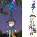 Solar Wind Chimes for Outside, 33.5 Inch Butterfly Wind Chimes Outdoors with Crackled Glass Ball Decorative Hanging in Garden, Yard, Patio