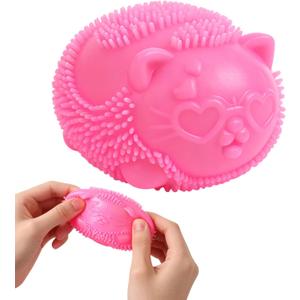 Cool Cat Squeeze Squishy, Wild Cats Fuzz Ball Sensory Squeeze Toy, Slow Rise Sensory Fidget Balls, Anxiety Slow Rising Squishy Fidget Toy, Suitable for Relieving Stress or as a Gift (Rose Red)