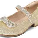 K KomForme Girls Dress Shoes Princess Bow Flats with Rhinestone for Wedding Party, Toddler/Little Kid/Big Kid 12