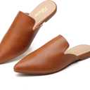 Tilocow Mules for Women Flats Pointed Toe Slip On Backless Loafers Flat Mule Business Casual Shoes Slides C Brown US 6