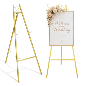 GRENTY 46.7" Gold Easel Stand for Wedding Signs – No Assembly Needed, Heavy Duty Metal Display Stand for Art, Welcome Signs, Posters, Pictures, Paintings, and Floor Décor