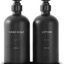 Prus Waso Black Soap Dispenser Bathroom Set, Soap and Lotion Dispenser Set with Stainless Steel Pump, Perfect for Bathroom Decor. (Black)