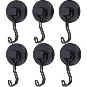 Magnetic Hooks 100LB Cruise Refrigerator Heavy Duty Neodymium Rare Earth Magnetic Hangers, Rubber Scratch-Resistant Base, Ideal for Indoor/Outdoor Hanging(Black 6Pack)
