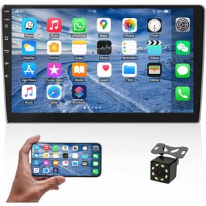 10.1 Inch Android Double Din Car Stereo Touch Screen Car Radio with WiFi GPS Navigation Mirror Link Car Multimedia Player Support Bluetooth FM Radio Receiver Dual USB Input with Backup Camera