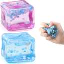 Chridark Ice Cube Fidget Toy for All Ages: 2 Pack Sensory Squishy Fidget Toys, Square Stress Balls, Classroom Prizes, Anxiety Relief Stress Cube Gift for Kids Teens Adults