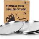 4-Pack Stainless Steel Cat Food Bowls, Shallow Whisker-Friendly Non-Slip Silicone Base Metal Dishes, Easy to Clean Indoor Feeding Flat Plates for Cat, Kitten, Small Dog (6.7")