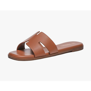Rihero Women's Dressy Flat Sandals Comfortable Slip On Leather Slide Sandals, Size 9