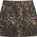 Women's Leopard Print Denim Mini Skirt High Waisted Sexy Bodycon Short Cheetah Print Jean Skirts for Women (Large)