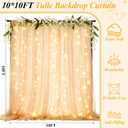 Ledido 1010ft Champagne Tulle Backdrop Curtain with Light String - 300LED Fairy Light Sheer Curtain Backdrop for Wedding Baby Shower Photo Shoot Birthday Party Decor(2 Panels 510ft)Champagne