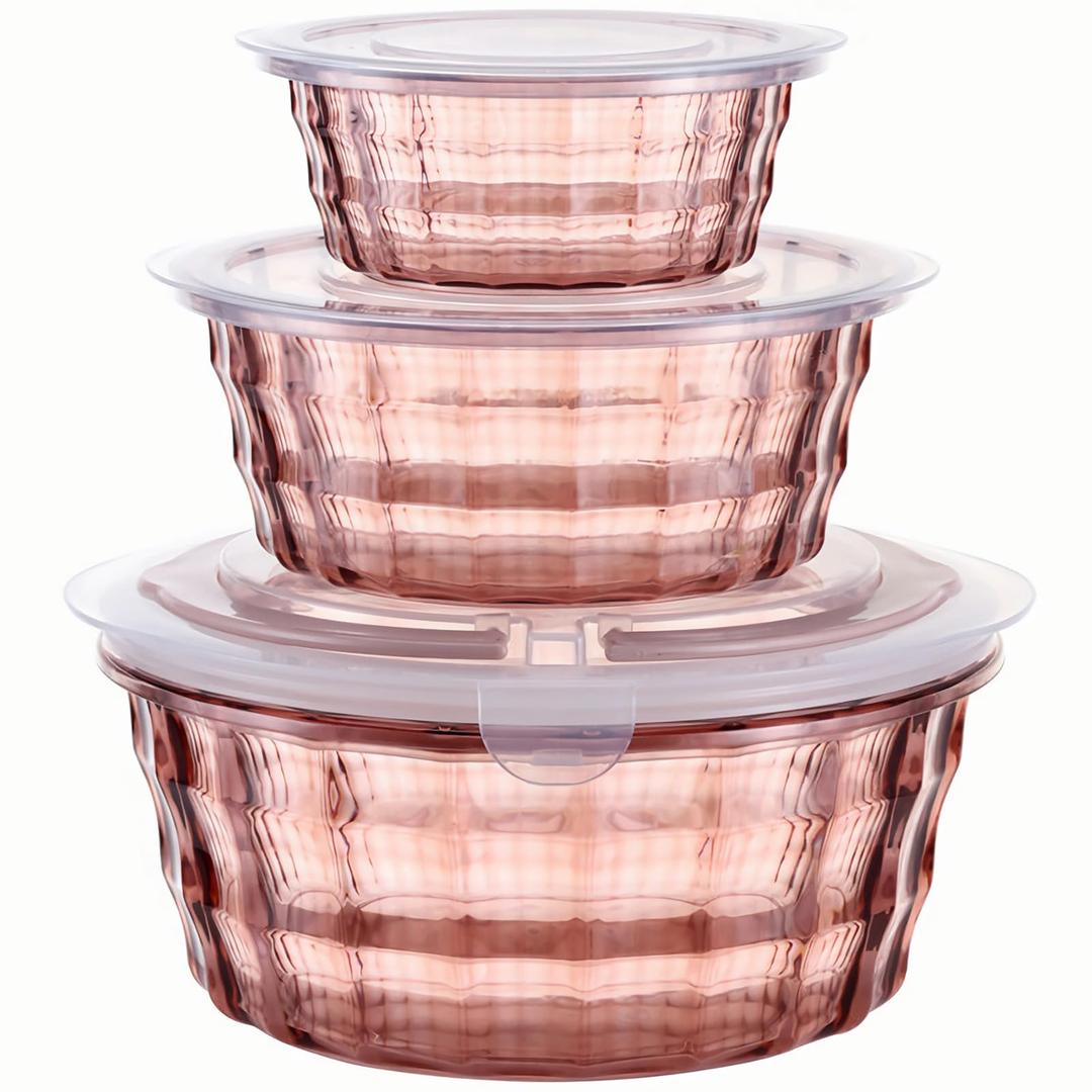Taiuloo 3-Piece Salad Bowls with Lids, BPA Free Plastic Meal Prep Containers To Go for Lunch, Kitchen Food Storage & Serving Bowls for Salad, Snack, Fruit, Veggie, Pink