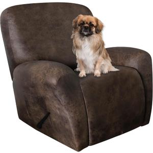 ANARACHON Leather Like Recliner Chair Covers Heavy Duty, 4 Pieces Recliner Cover for Recliner Chair, Leather Cover for Recliner slipcovers Washable for Pets (Dark Brown)