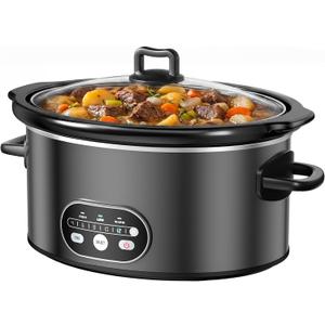 NEWBULIG Slow Cooker 8 Quart, Large Slow Cooker, Ceramic Nonstick Coating, 3 Adjustable Temp Multi Cookers with Dishwasher Safe Stoneware Pot & Tempered Glass Lid, 35in Tangle Free Cord Wrap, Black