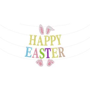 Happy Easter Banner, Bunny Holiday Sign, Rabbit Paw Ears Birthday Bunting, Spring Easter Festival Party Decorations