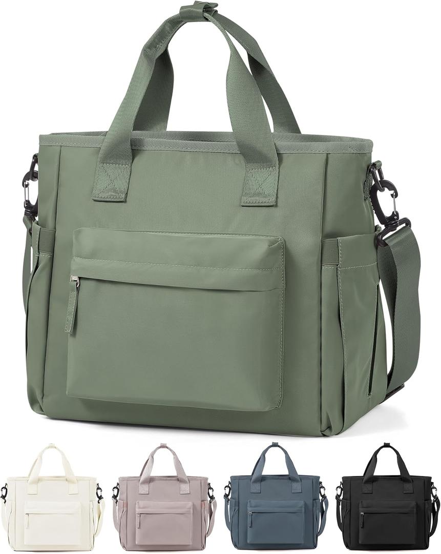 Insulated Lunch Bag Women Large Lunch Tote Bag Box Bags Boxes with Shoulder Strap Adult for Women Men Work Grey Green with Water Bottle Holder (16.5L)
