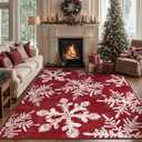 Christmas Area Rug 5x7 for Living Room, Washable Rug for Bedroom, Christmas Home Decor, Holiday Print Carpet, Low Pile Non Slip Mat with Rubber Backing, Snowflake