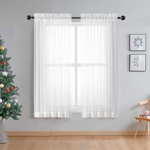 OWENIE Sheer White Curtains Living Room 54 inches Long, Rod Pocket Curtain Sheers Bedroom, Light Filtering Voile Panels Drapes Small Window Treatments 2 Panels, 42" W x 54" L, White