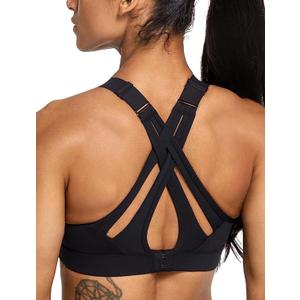 Yvette Sports Bra High Impact Adjustable Criss Cross Back, Full Support for Large Bust No Bounce (Medium)