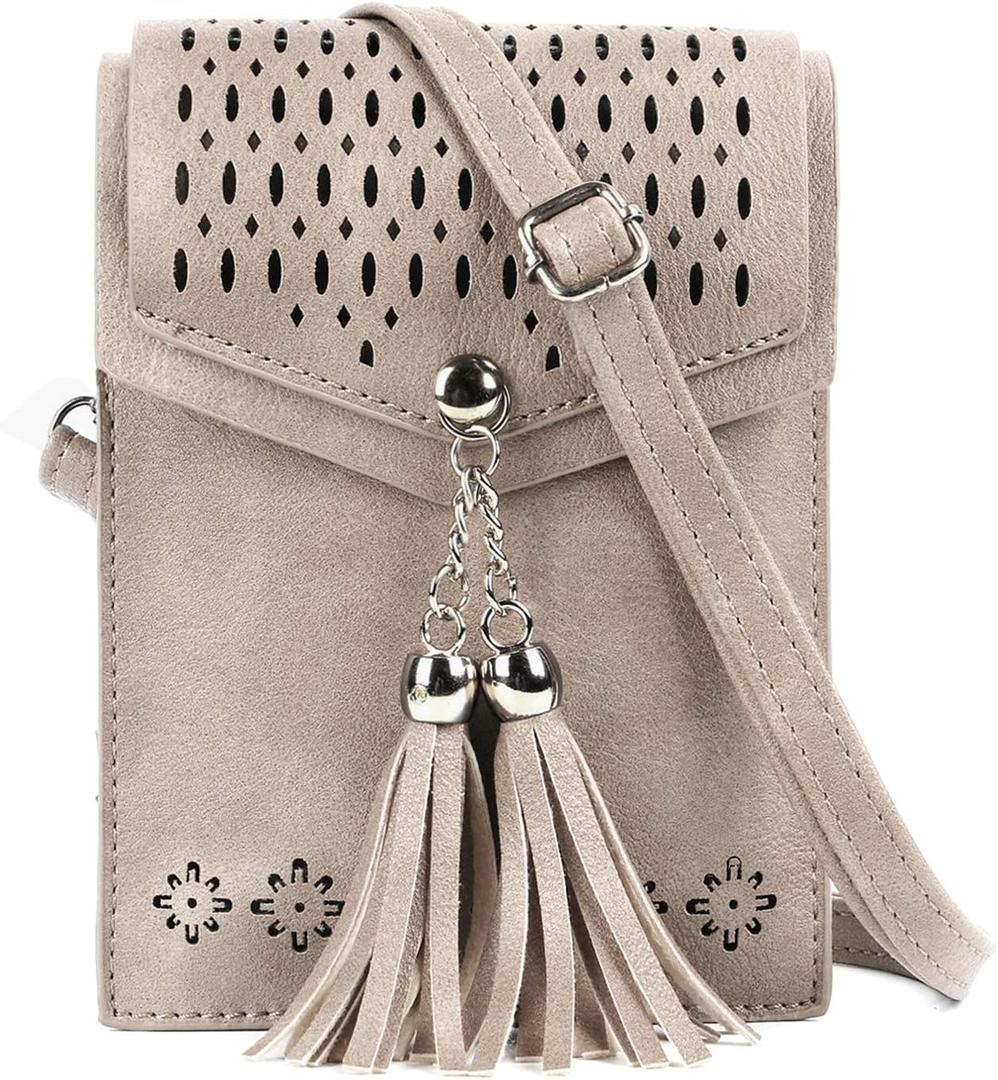 seOSTO Womens Small Crossbody Bag For Woman, Tassel Wallet PurseGifts For Teenage Girls (Beige)