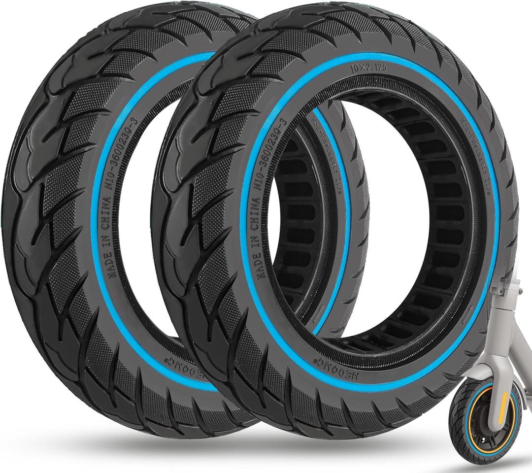 10x2.125 Inch 10x2/54-152 Solid Tire Fit for Ninebot F25/ F30/ F40/ F65/ D40X/ D18W/ D28U Hiboy S2 Pro Max Gotrax G4 Turboant 7X Pro Electric Scooter, 50/75-6.1 Wheel Replacement, Blue 2PCS