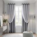 MYSKY HOME 65% Blackout Curtains for Girls Bedroom & Nursery Kids Grey Cute Curtains Double Layer with Polka Dots Sheer, Grommet Tops, 52x95 Inch Each Panel, 2 Panels