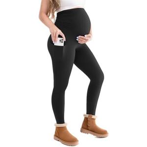Leafigure Maternity Fleece Lined Leggings with Pockets, Warm Pregnancy Buttery Soft Yoga Workout Pants Winter, Size XL