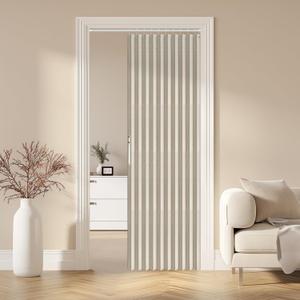 AJAZZ 100% Blackout Magnetic Door Curtain Accordion Doors Interior Accordion Door Closet Doors Curtain Invisible Applicable Bedroom Room Living Room Doorway (Cream White 52" W x 78" L) 1 Panel