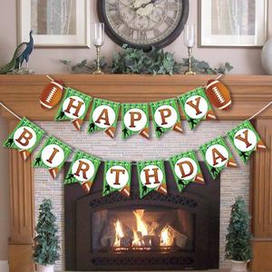 Football Party Decorations Happy Birthday Banner Party Supplies String Flags Football Bowl Game Sport Themed Bunting Sign Party Decor Favors