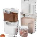 ProKeeper+ Airtight Food Storage Container Set  Clear Plastic Flour and Sugar Canister Set with Magnetic Accessories for Kitchen Organization (White, 9-Piece)