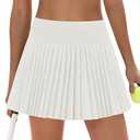 LouKeith Pleated Tennis Skirt High Waisted Golf Skirts with Shorts Pockets Casual Workout Athletic Skorts for Women White L