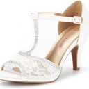 DREAM PAIRS Women's Open Toe Kitten Heel Sandals (Size 10, White)