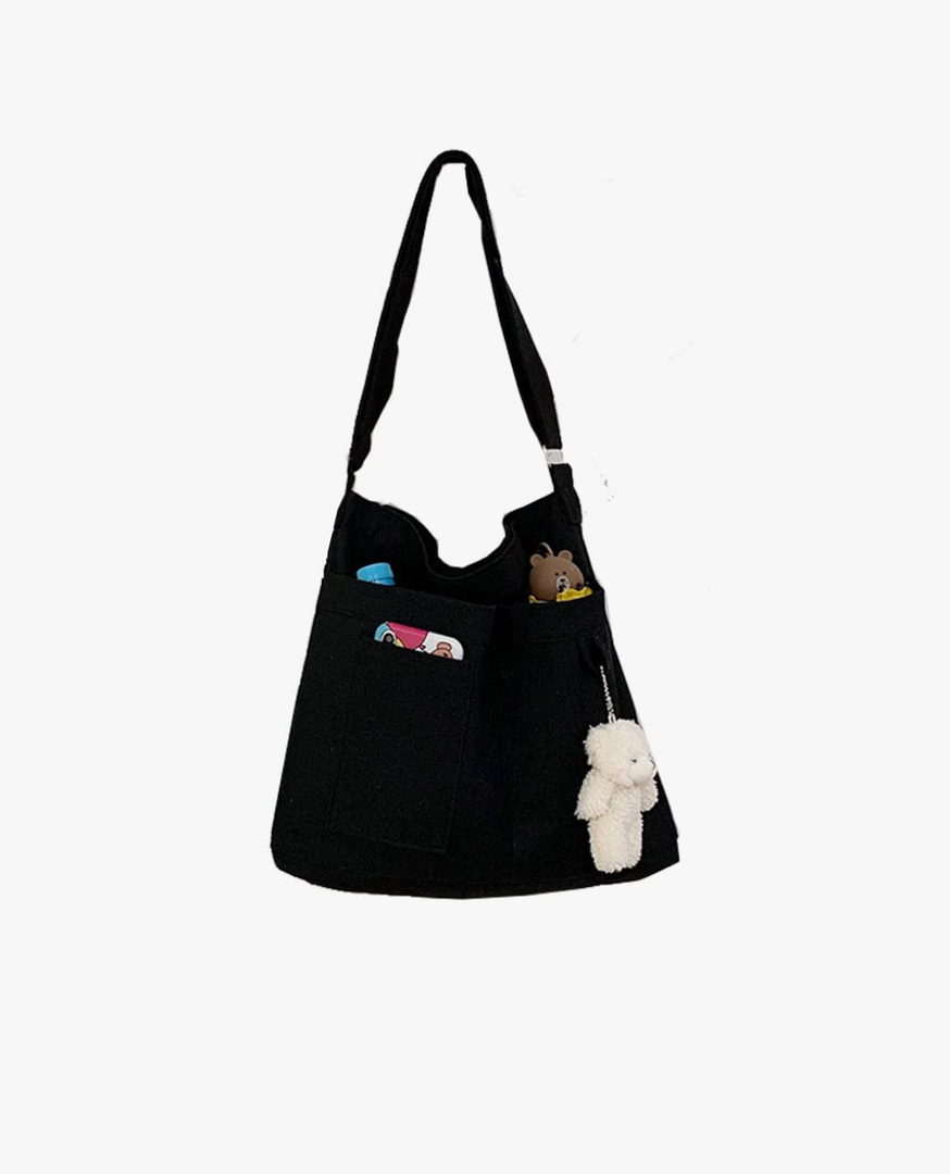 Cotton Canvas Tote Bag,Women Hobo Shoulder Bag Crossbody Handbag with 3 External Pocket,Zipper Closure