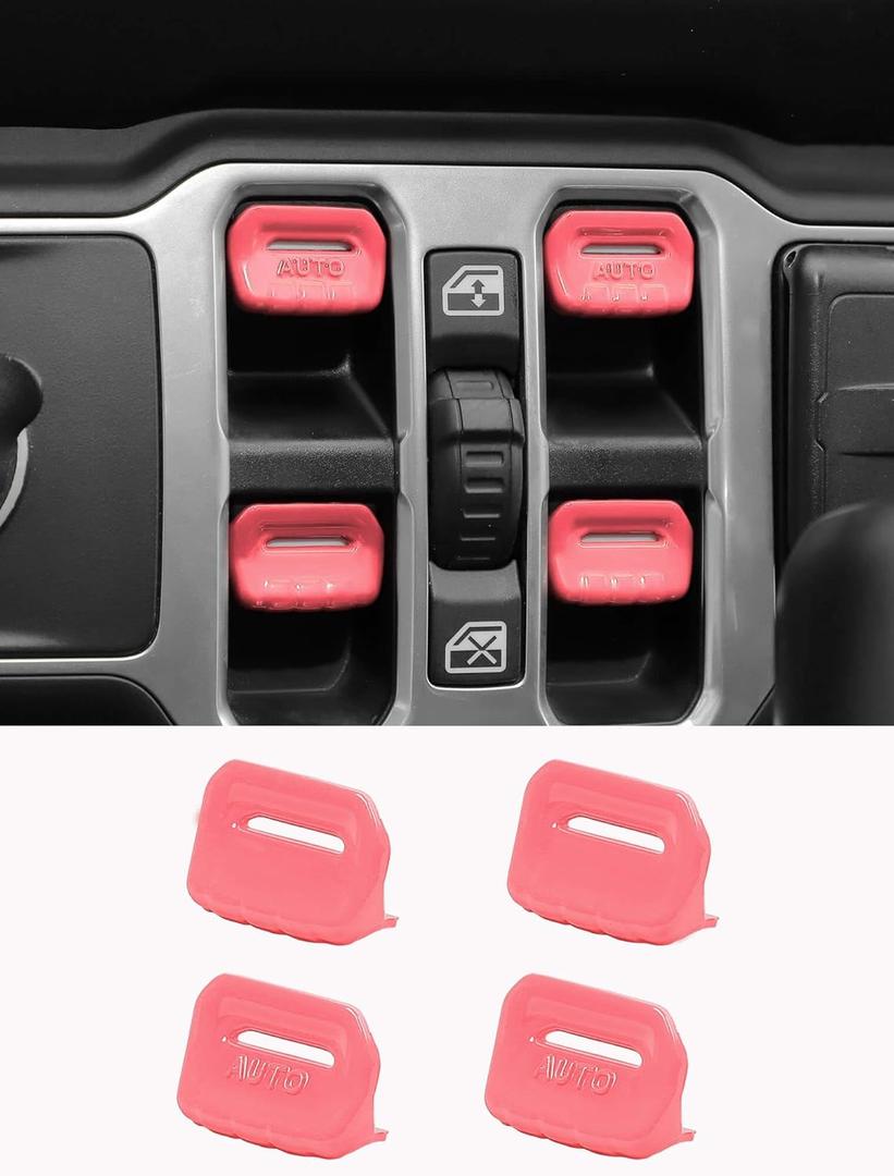 Savadicar Pink Interior Accessories - Window Control Switch Trim Set for 2018-Present Jeep Wrangler JL JLU 4XE & Gladiator JT - Solid Color Interior Decor Upgrade Option, 4-Piece