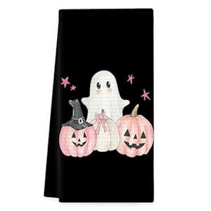 OINDADE Fall Pumpkin Chinoiserie Kitchen Towels, Blue and White Porcelain Hand Towels, Blue Bow Pumpkin Dish Tea Towel for Kitchen Decorative, Chinoiserie Autumn Bathroom Kitchens Decor, 16x24In