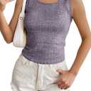 Womens Tank Tops Crewneck Sleeveless Summer Sweaters Vest Casual Basic Tees Ribbed Shirts (Purple, S)