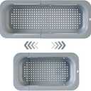 Extendable Sink Colander Strainer Basket - Wash Vegetables and Fruits, Drain Cooked Pasta and Dry Dishes - Adjustable Over the Sink Colander Collapsible Drainer Basket -Gray