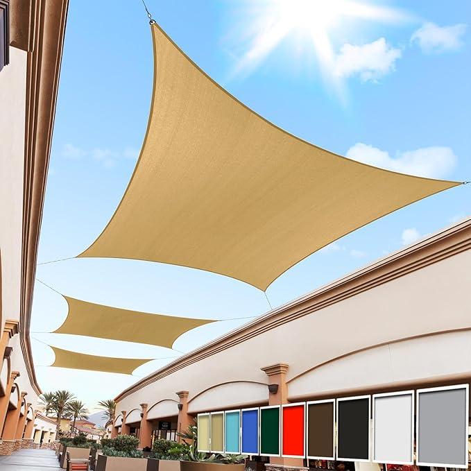 Royal Shade 16' x 16' Beige Square Sun Shade Sail Canopy Outdoor Patio Fabric Screen Awning RTAPS16  UPF50+ 95% UV Blockage, Heavy Duty, Water & Air Permeable (We Make Custom Size)