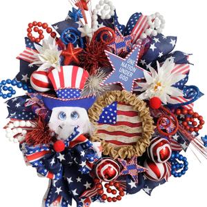 20" Patriotic Wreaths for Front Door - Mesh 4th of July Wreath, Memorial Day & Independence Day Patriotic Decorations with Stars & Stripes Design, Indoor Outdoor Wall Decor (Red White Blue)
