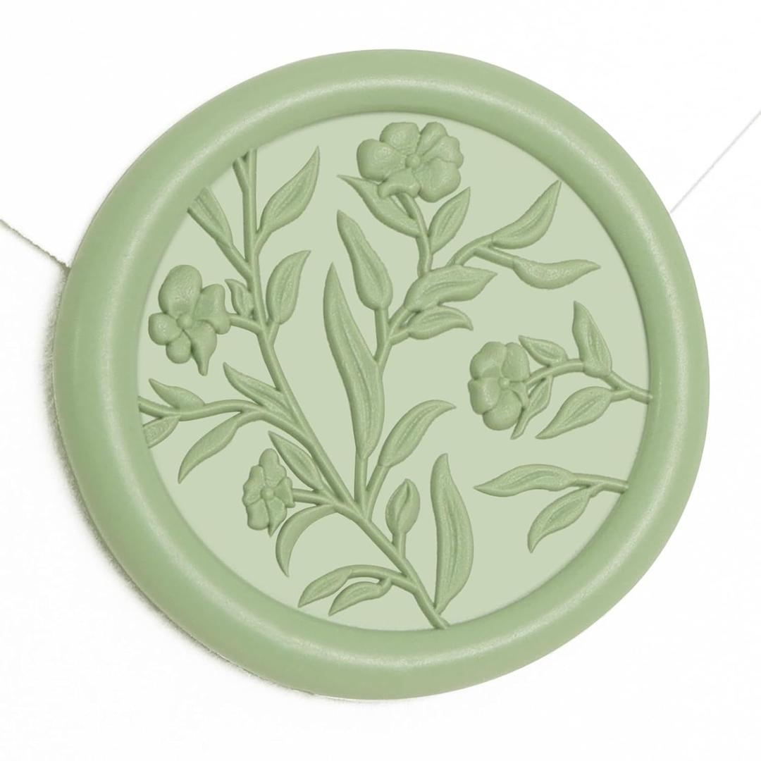UNIQOOO Wax Seal Stickers - 3D Flower Wedding Invitation Envelope Seal Sticker, 50 Pcs Self- Adhesive Sage Green Floral Stickers, Perfect for Invitation, Christmas, Gift Wrapping