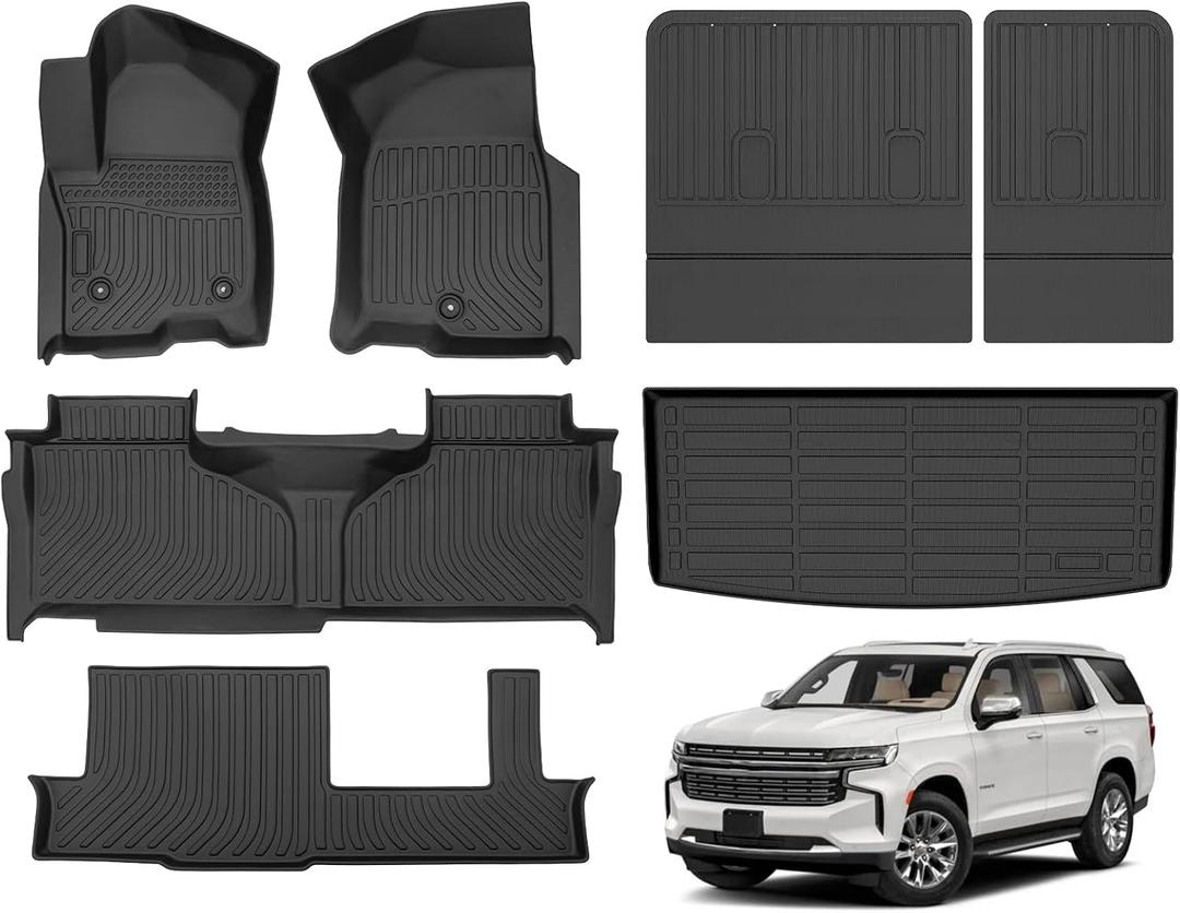 Hutisya-Floor Mats & Cargo Liner Set Fit for 2021-2026 Chevy Tahoe/GMC Yukon (Only 8 Seater, Not Fit XL) All Weather Protection Anti-Slip & Durable TPE Full Set Liners Automotive Accessories-Black