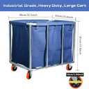 Commercial Laundry Cart with Wheels, 400L Large Capacity Heavy Duty Stainless Laundry Basket,Laundry Sorter for Clothes Storage,330 lbs Load (Blue)
