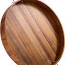 Large Round Tray 20" Round Wooden Tray Ottoman Tray with Handles Elegance and Easy to Pick Up, Tray for Ottoman Wood Serving Tray Decorative Trays for Daily Use and Party with Friends and Family