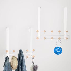 Haihomebest 2 Pack Over The Door Hooks(13.8" H) with 10 Wooden Knobs, Over Door Hanger, Heavy Duty No Drill Hanger for Towels, Coats, Hats, Bags in Bathroom, Bedroom, Kitchen, Living Room