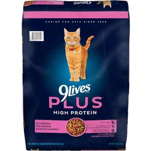 9Lives Plus High Protein Dry Cat Food, Chicken & Fish Flavors, 12 lb. Bag (EXP 06/16/27)