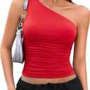 Avidlove Womens One Shoulder Top Summer Going Out Crop Tank Tops Y2K Tops Fashion Cami Outfit Cute Tops (Red)